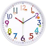 VINILITE Kinder Wanduhr mit Tierzahlen - Lautlos, Lernuhr für Kinderzimmer, Mädchen & Jungen, 25...