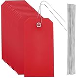 SOFPLATE 100 Stück Leere Rote Etiketten wasserdichte Versandetiketten Mit Öse Zum Aufhängen Aus...