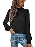 GORGLITTER Damen Blusen Elegant Hemdbluse Stehkragen Chiffonbluse OL Business Oberteil Schwarz L