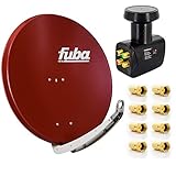 FVLFIL Fuba Satelliten-Komplettanlage DAA 850 R Satellitenschüssel Rot 85x85cm Quad LNB 8X...