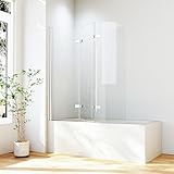 Duschwand für Badewanne 130 x 140 cm 3 teilige Faltbar Badewannen Duschabtrennung, 6 mm ESG...