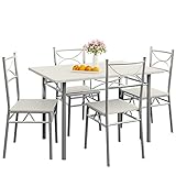 Casaria 5 TLG Sitzgruppe Paul Esstisch mit 4 Stühlen Weiß für Esszimmer Küche Essgruppe...