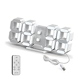 Deeyaple LED Wanduhr Digital Wecker 3D Uhr Dimmbar Snooze Modern USB 12/24Stunden Datum...