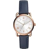 Fossil Damenuhr Copeland, Quarzwerk, 34mm Rose Gold Edelstahlgehäuse mit Lederarmband, ES4824, Blau