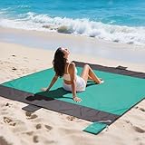NHOWIN Stranddecke Sandfrei Wasserdicht, Super Groß 210cm x 200cm Strandmatte with 3...