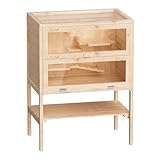 Wiltec 3 Etagen Nagerkäfig, 600 x 400 x 800 mm, aus Holz, mit klappbarem Deckel & Sichtfenster,...