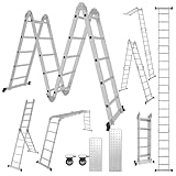 Fiqops 4x5 Mehrzweckleiter 582cm 7 in 1 Alu Leiter Vielzweckleiter Klappleiter Haushaltsleiter...