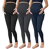 Buttergene 3er-Pack Damen-Umstandsleggings mit Taschen über dem Bauch, Umstands-Yogahose,...