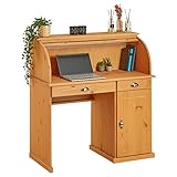 IDIMEX Sekretär Tom aus massiver Kiefer gebeizt, schöner Bürotisch mit 2 Schubladen und 1 Tür,...