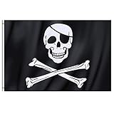 TRIXES Große Piratenflagge Jolly Rodger im Totenkopfdesign mit Ringösen zum Aufhängen 90x150cm...