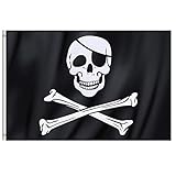 TRIXES Große Piratenflagge Jolly Rodger im Totenkopfdesign mit Ringösen zum Aufhängen 90x150cm...