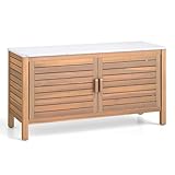 COSTWAY Gartenschrank Holz, Terrassenschrank mit Kunstmarmorplatte, Regal & verstellbare...