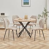 GrandCA HOME Esstisch und Stuhlset, 100 cm Runder Esstisch und 4 Moderne Leinenstühle, für...