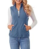 fuinloth Fleece Weste für Damen, Leicht Ärmellose Standkragen mit Reißverschlusstaschen...