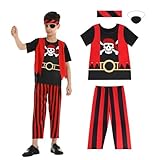Aomig Piratenkostüm Kinder 4 Teiliges Verbessertes Modell Piraten Kostüm Zubehör Piratenkopftuch...