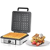 FOHERE Waffeleisen Belgische Waffel, 4 Quadratische Waffeln, Antihaftbeschichtung, Einstellbare...