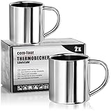 com-four® 2x Edelstahl Thermobecher - 180 ml je Becher - Isolierbecher doppelwandig - Kaffeetasse...