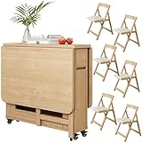 Klappbarer Esstisch Set für 4-6 ausziehbare Massivholztische & 6 Stühle, ideal für Küche,...