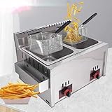Kommerzielle Fritteuse – Dual 10L Gasfritteuse mit Korb und Deckel, perfekt für Restaurants und...