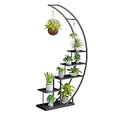 Ribelli 5-stufiger Metall-Pflanzenständer in Halbmondform 172cm, Pflanzenregal mit 5 Ablagen &...