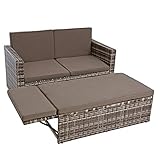 ESTEXO Polyrattan Sitzgruppe Essgruppe Gartenmöbel Set Gartensofa Rattan Sofa mit Hocker...