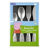 p:os Peppa Wutz Kinderbesteck, 4-teiliges Besteckset mit Messer, Gabel, Suppenlöffel und...