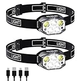 Wpsagek Headlamp Rechargeable | 2 Stück Stirnlampe,6 Modi LED 350 Lumen Wiederaufladbar...
