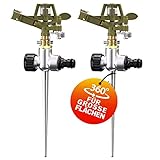 GARDEBRUK® Sprinkler 2er Set Erdspieß Sprengweite bis 24m Garten Impulsregner Rasensprenger...