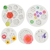5 Stück Silikonform Blumen, 3D Blumen Silikonform Gänseblümchen Rosen Blumen Kuchen Fondant...