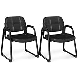 GYMAX 2er-Set Bürostuhl aus Kunstleder, Ergonomischer Bürosessel mit Armlehnen & Metallrahmen,...