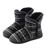 XINCHIUK Winter Hausschuhe Damen Herren Plüsch Stiefel Hüttenschuhe Flacheschuhe Hohe Gefüttert...