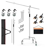 EMART C Stand 330cm, Verstellbares Edelstahl-Beleuchtungsstativ mit 126cm Haltearm und Kugelgelenk,...