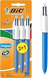 BIC 4 Farben Kugelschreiber Set 4 Colours Original, 3er Pack, Ideal für das Büro, das Home Office...