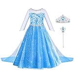 ACWOO ELSA Kostüm Mädchen, ELSA Kinder Prinzessin Kleid 6-teiliges Set mit Krone Diadem Handschuhe...