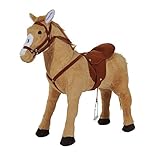 HOMCOM Reitpferd Spielpferd Plüschpferd Spielpferd für Kinder Stehpferd mit Sound Beige 85 x 28 x...