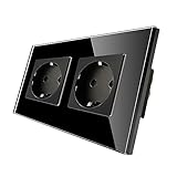 CNBINGO Glas Schuko Steckdose unterputz, Doppelsteckdose Schwarz, Wandsteckdose zweifach mit...