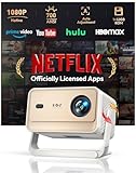 Smart Beamer 【Netflix Offiziell & Autofocus】4K Unterstützung Projektor mit 1080P Full HD WIFI 6...