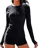 MISSVOG Zweiteiliger Rashguard für Damen, langärmelig, halber Reißverschluss, UPF 50, sportliches...