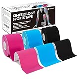 Ceeport Kinesiologie Tape (5cm x 5m, 3 Rollen) Elastisches Kinesiotapes Muskelband für Gelenk und...