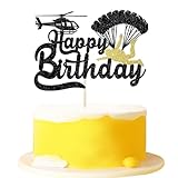 Tortenaufsatz mit Fallschirmspringer-Motiv 'Happy Birthday', schwarz-goldener Hubschrauber,...