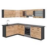 Vicco Eckküche Rick, Goldkraft Eiche/Anthrazit, 167 x 60 cm, AP Marmor