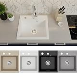 Faizee Home | Spülbecken Granit Weiß 49x52 cm | Hochwertige Küchenspüle & Einbauspüle | Eckiges...