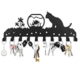 Schlüsselbrett Schwarz, Schlüsselhalter mit 10 Schlüsselhaken für die Wand, Metall...