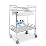 Medizinischer Wagen aus Edelstahl mit 2 Ablagen und 1 Schublade für Krankenhäuser, Büros, Spas,...