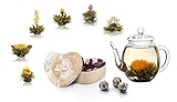 Creano Geschenkset Erblühtee Teeblumen Mix in Holzschachtel in Herzform - 6 Sorten Weißer Tee...