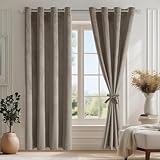 DWCN Taupe Thermogardine Samt Gardinen Ösen 2er Set H225 x B132cm mit Vorhang-Krawatten, Weich...
