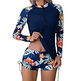 2026 - Zweiteiliger Rashguard-Badeanzug für Damen mit Langen Ärmeln und Reißverschluss,...