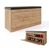 PLATAN ROOM Schuhschrank mit Sitzfläche 100 x 53 x 35 cm Schuhbank aufklappbar Sitzkommode Weiß...