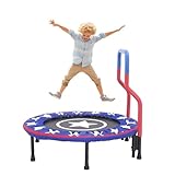36'' Kindertrampolin Mini Faltbare Fitness-Trampolinabdeckung mit Handlauf und Sicherheitspolsterung...