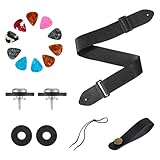 Alrhso Gitarrengurt für E-Gitarre & Akustikgitarre 5 cm Breit mit 10 Plektrumhaltern Verstellbare...
